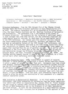 Space Studies Institute Subscriber Newsletter 1981 Q1