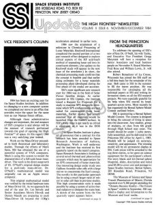 Space Studies Institute Newsletter 1984 NovDec cover