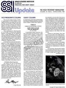 Space Studies Institute Newslerrer 1987 March April cover