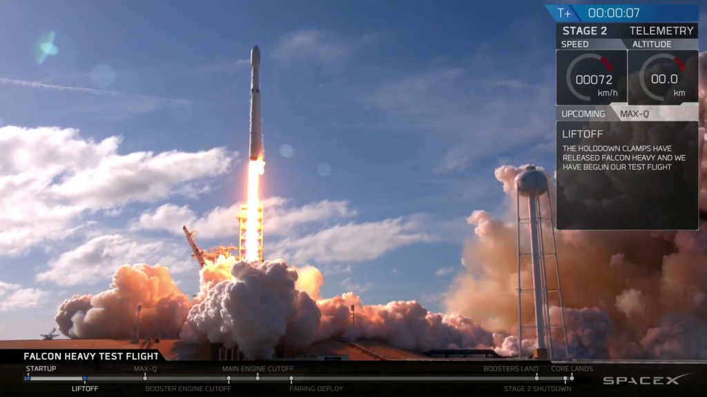 From  the SpaceX YouTube Feed of the Falcon Heavy Test Launch.  February 6th, 2018 