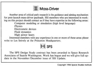 Space Studies Institute Newsletter 1984 SeptOct contents