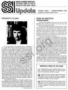 Space Studies Institute Newsletter 1984 Jan-Feb
