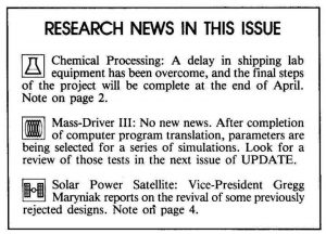 Space Studies Institute Newsletter 1984 MayJune contents