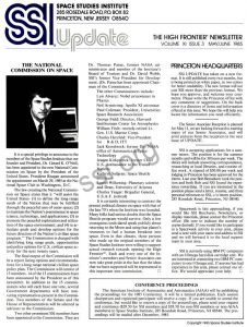 Space Studies Institute Newsletter 1985 MayJune cover