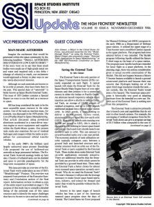 Space Studies Institute Newsletter 1986 NovDec cover