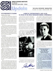 Space Studies Institute Newsletter 1991 MarApr cover