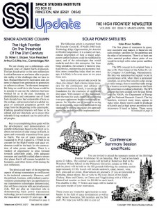 Space Studies Institute Newsletter 1992 MarApr cover