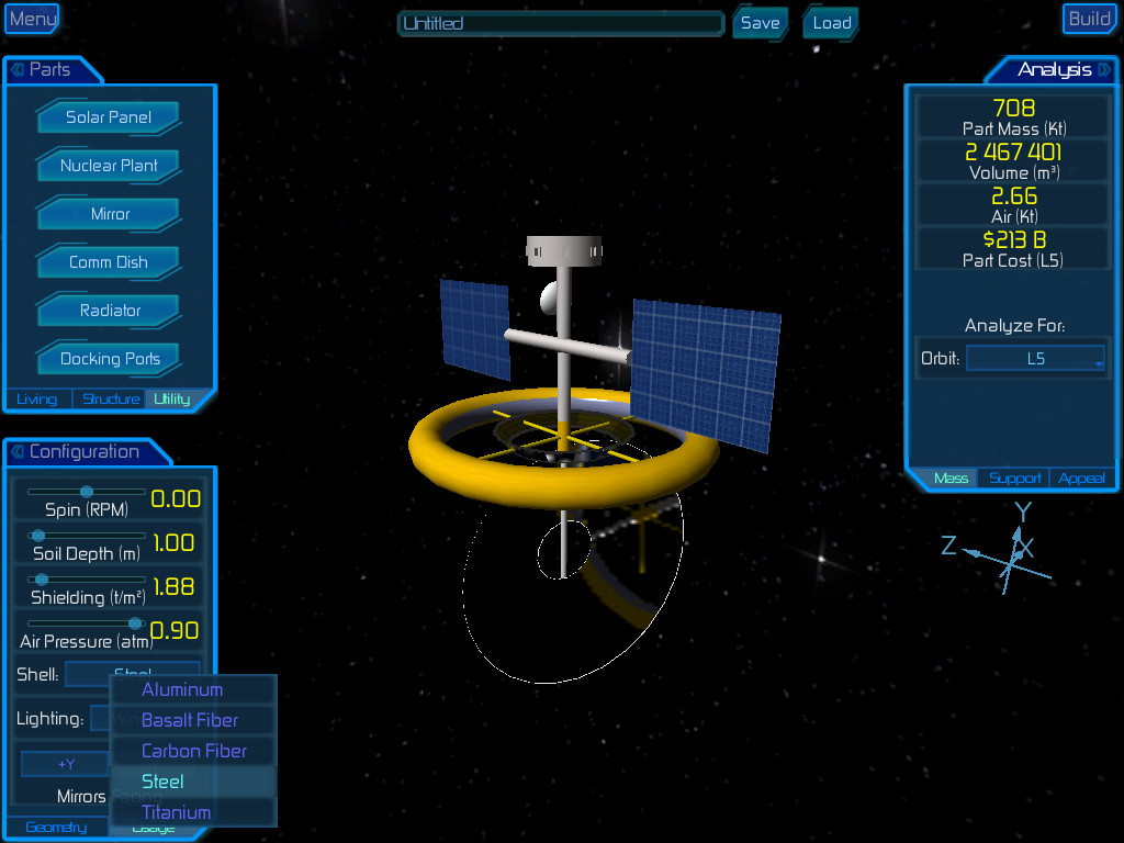 High Frontier Simulation Design Mode screen shot