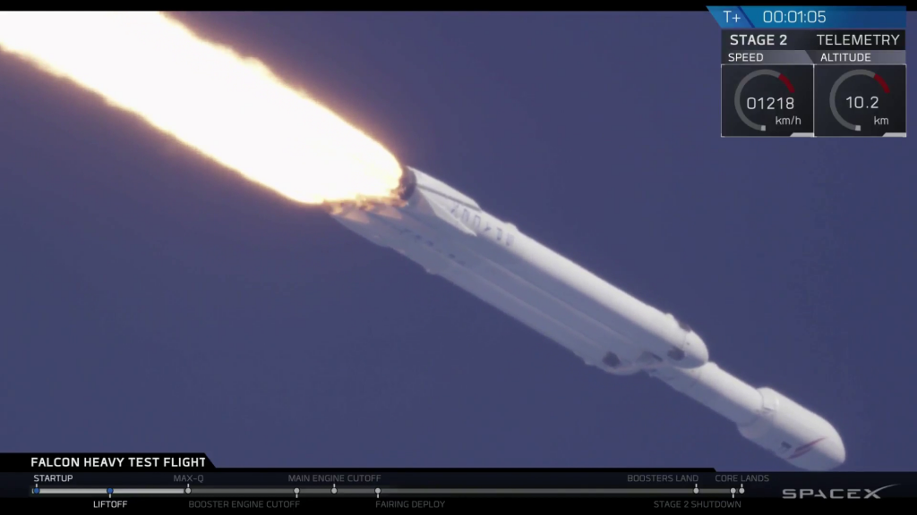 From  the SpaceX YouTube Feed of the Falcon Heavy Test Launch.  February 6th, 2018 